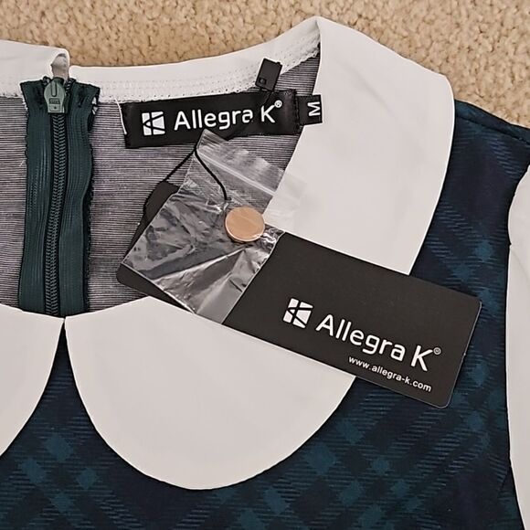 Allegra K Women's Peter Pan Collar Contrast Color Preppy Fit Flare Plaid Dress M - Picture 8 of 11